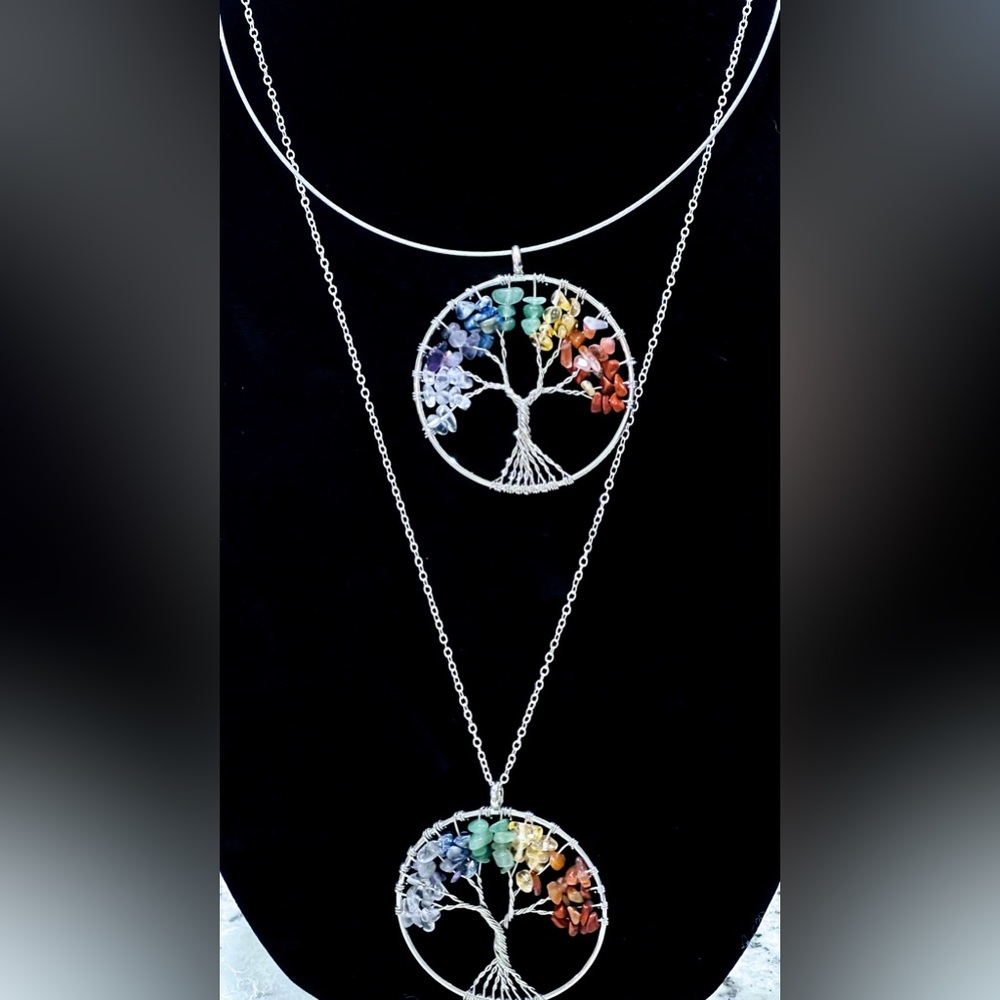 Natural stone handmade tree of life pendant necklace $25